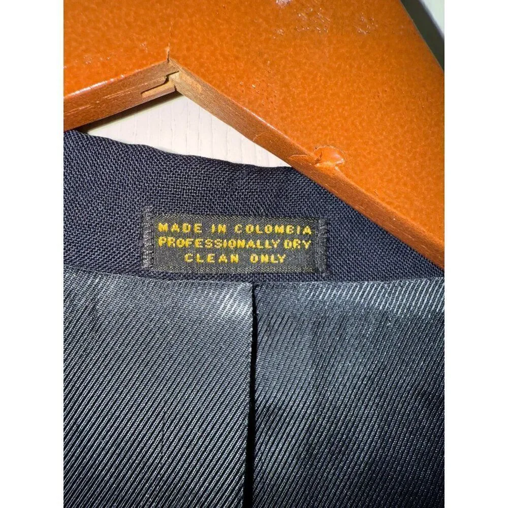 Oscar De La Renta Black Menswear Wool‎ Suit Jacket Gold Buttons Size 44L